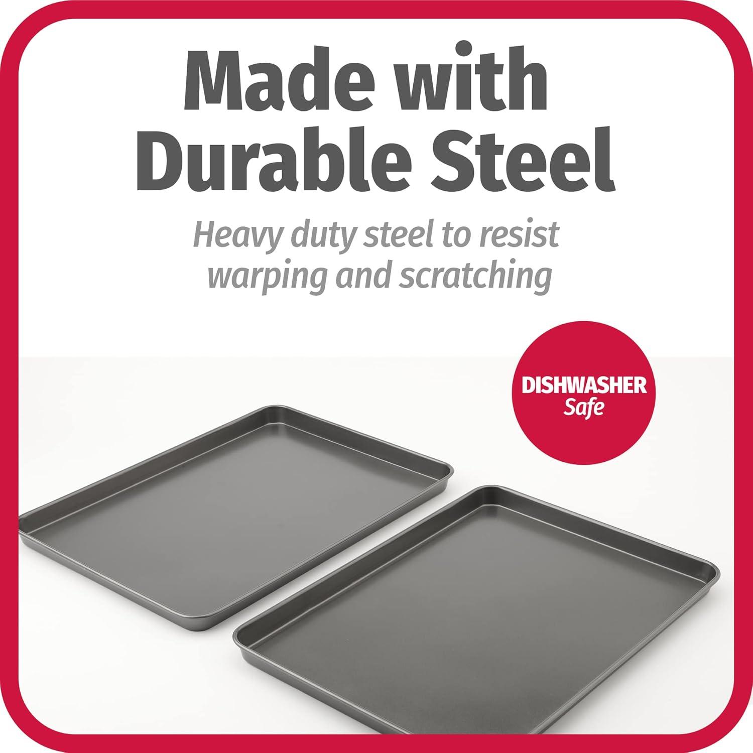 GoodCook 15" x 21" Nonstick Steel Cookie Sheets, Extra Large Multipurpose Baking Sheets, Set of 2, Gray