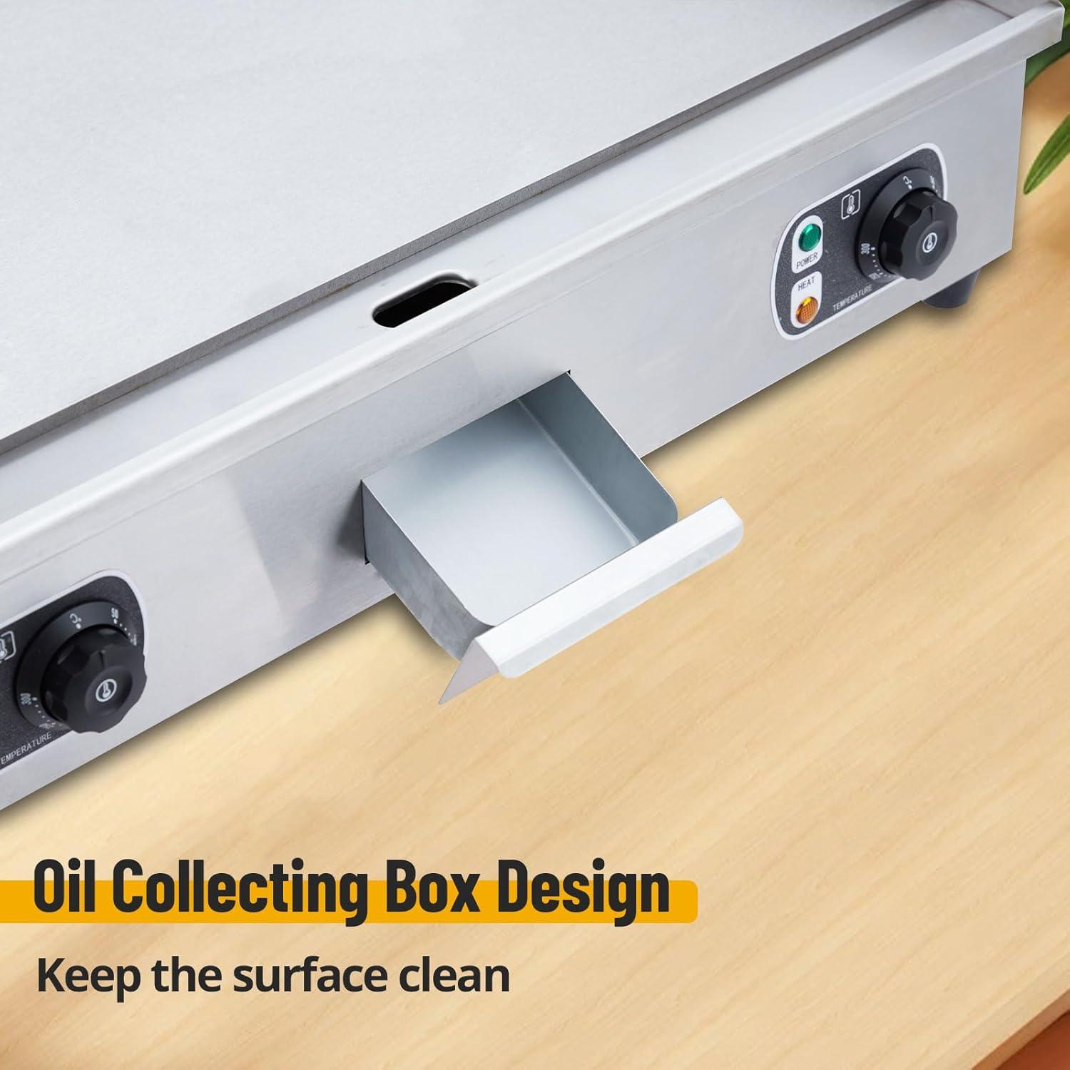 Commercial Electric Griddle with Adjustable Thermostatic Control 122°F-572°F Electric Countertop Flat Top Griddle 110V 60HZ Non-Stick  Teppanyaki Stainless Steel Grill for Home Restaurant