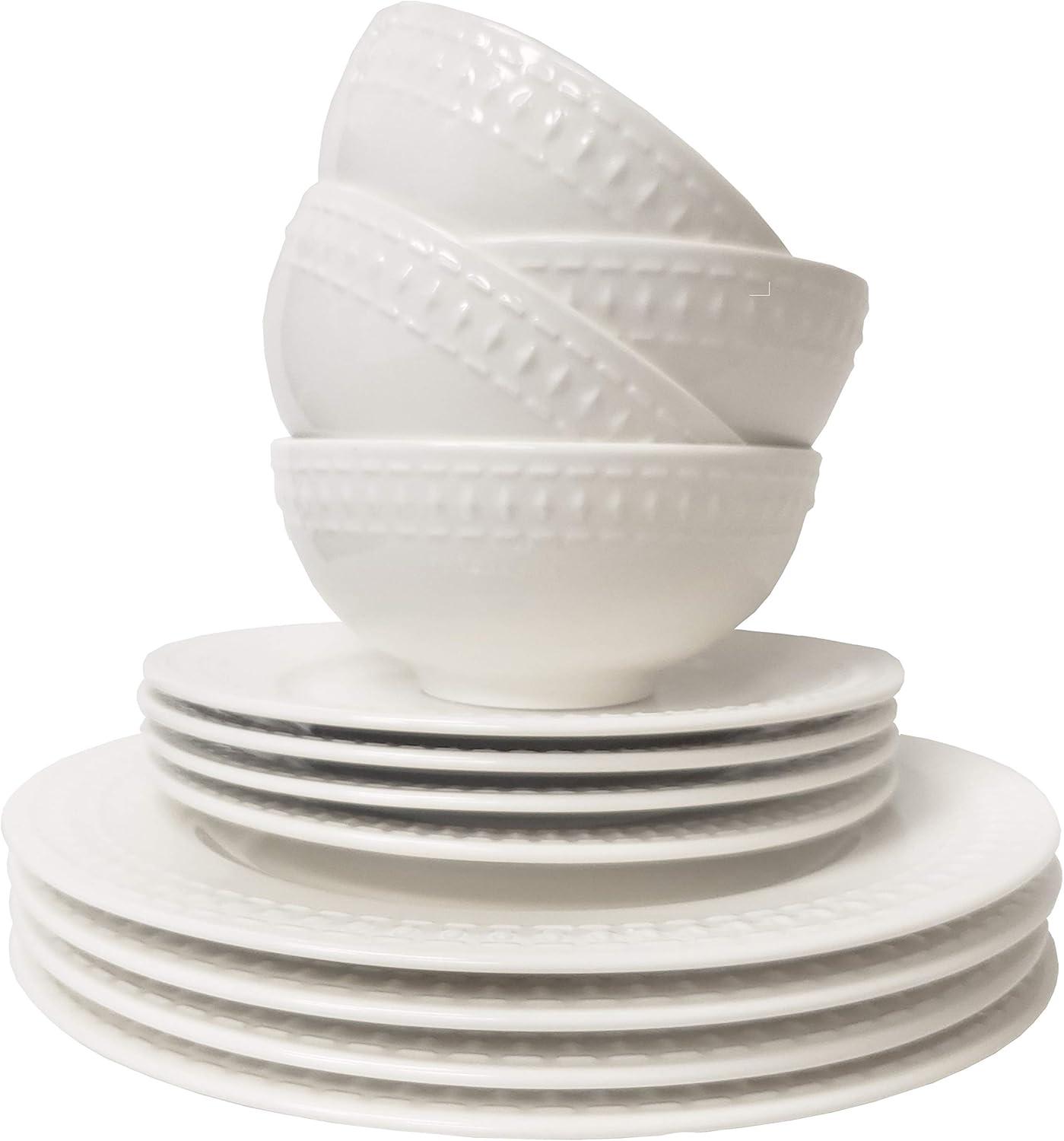 Ivory Dinnerware Tabletops Gallery 3 piece Serving Bowl Set Bloom Embossed White