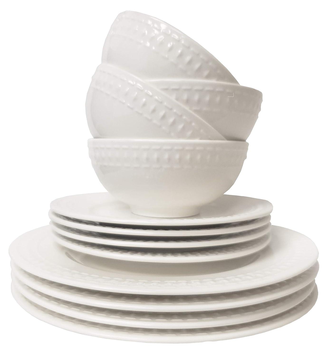 Ivory Dinnerware Tabletops Gallery 3 piece Serving Bowl Set Bloom Embossed White