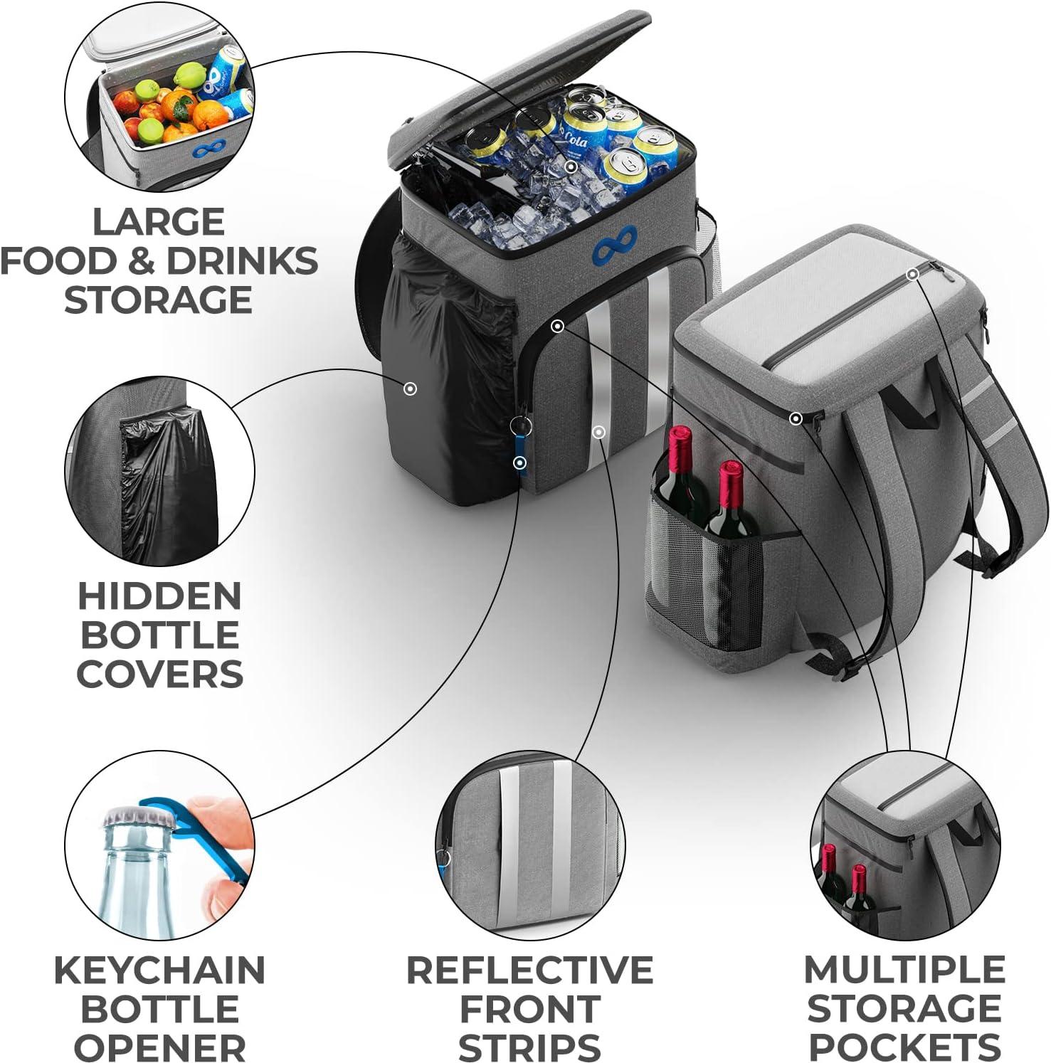 Everlasting Comfort Insulated Cooler Backpack Leak Proof Thermal Bag Picnic Backpack, Gray