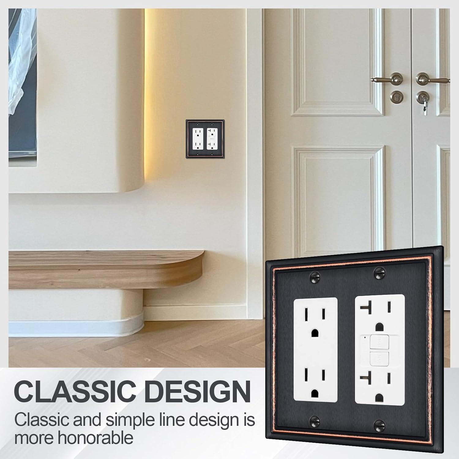 Double Decorator Switch Covers Wall Plate, Oil Rubbed Bronze Decorative Rocker Switch Plates Outlet Covers for Receptacle, GFCI Outlet, Dimmer - Classic Style, 3 Pack