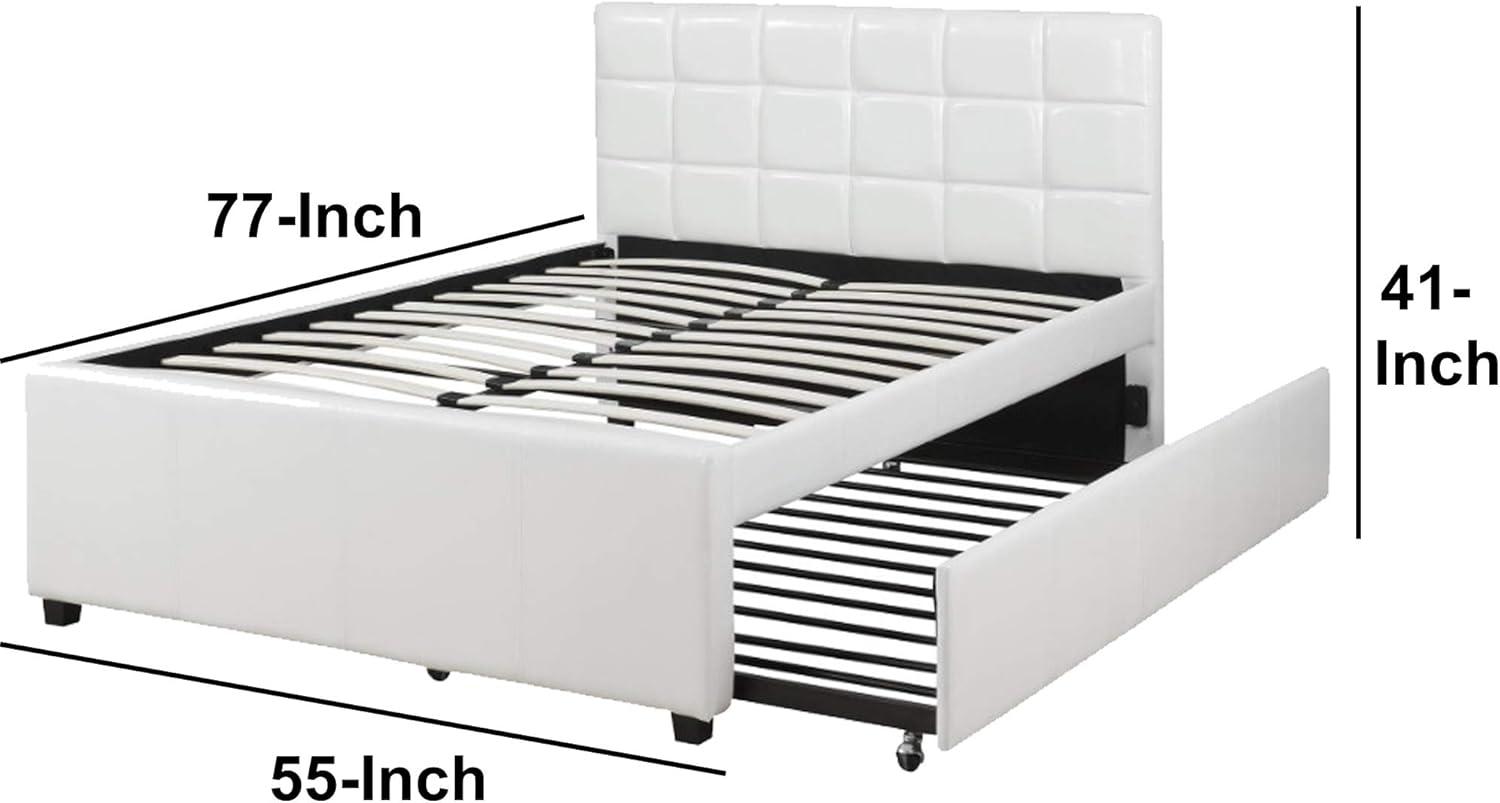 Gracious Wooden Full Bed With Trundle And SQU Tufted HB, White