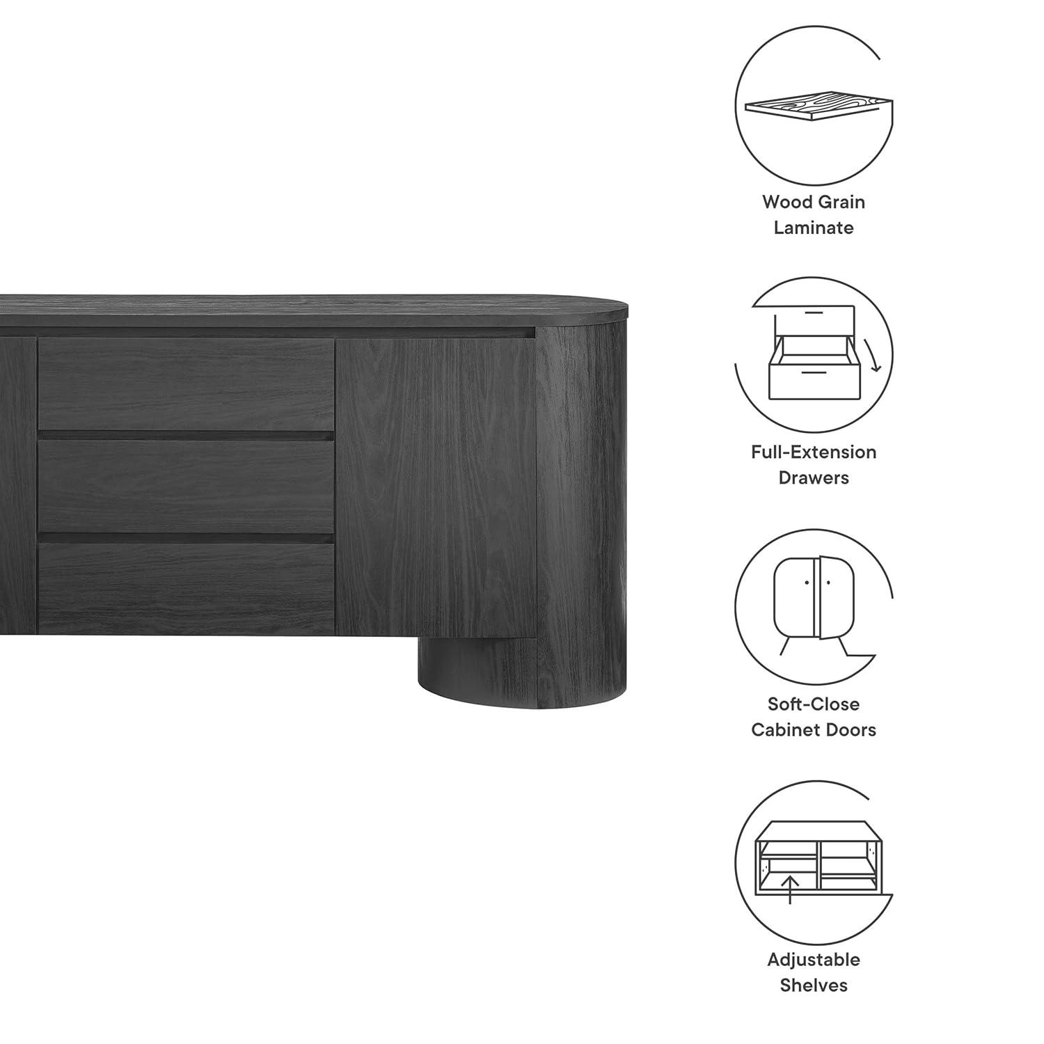 Modway Duval 71" Rounded Sideboard Storage Cabinet in Black