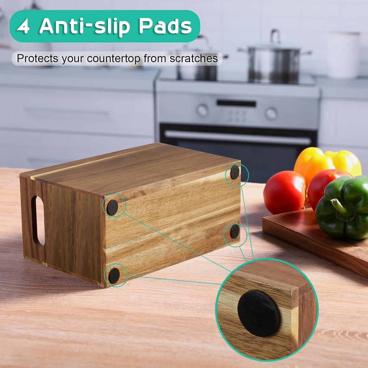 Wooden Utensil Holder for Kitchen Counter, Large Acacia Rustic Utensil Holder for Countertop with 3 Compartments, Wall Mounted Cooking Utensil Holder,