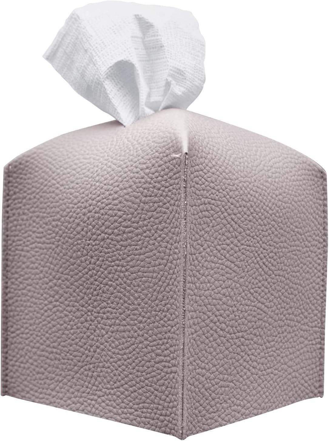 Carrotez Tissue Box Cover, [Refined] Modern PU Leather Square Tissue Box Holder - Decorative Holder/Organizer for Bathroom Vanity Countertop, Night Stands, Office Desk & Car 5"X5"X5" - Lavender