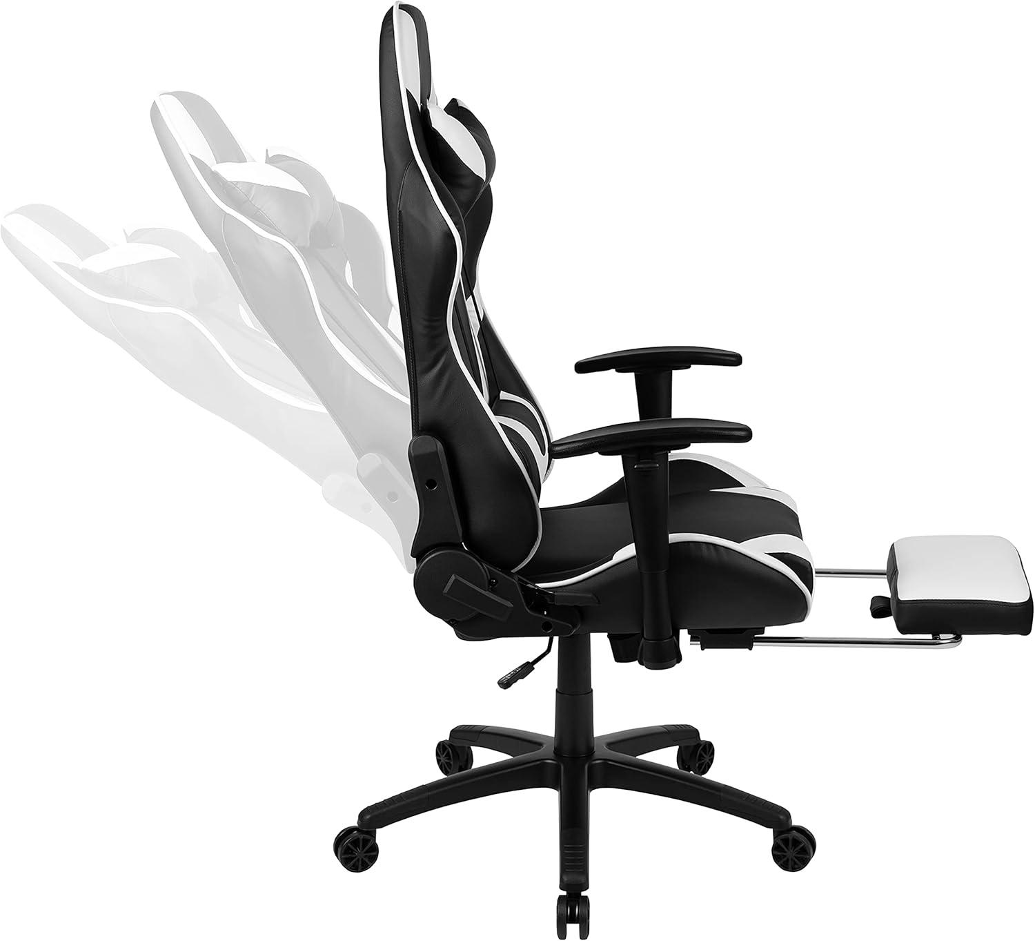 Flash Furniture Black Gaming Desk and Black Footrest Reclining Gaming Chair Set with Cup Holder, Headphone Hook & 2 Wire Management Holes