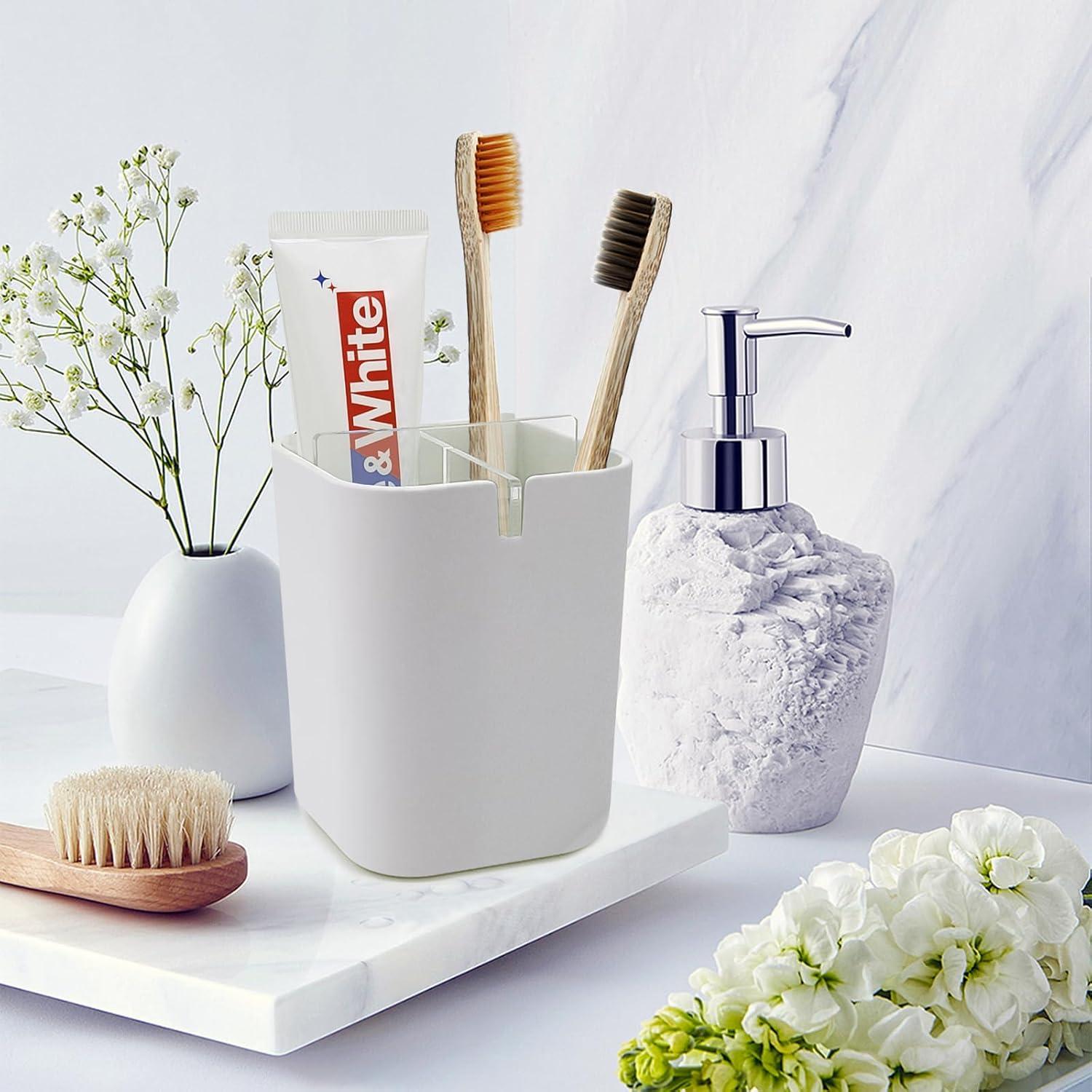 Soporte para Cepillo de Dientes de Bambú, Soporte para Lápices, Carrito para Pasta de Dientes Ecológico Natural, Soporte Organizador para Tocador de Baño