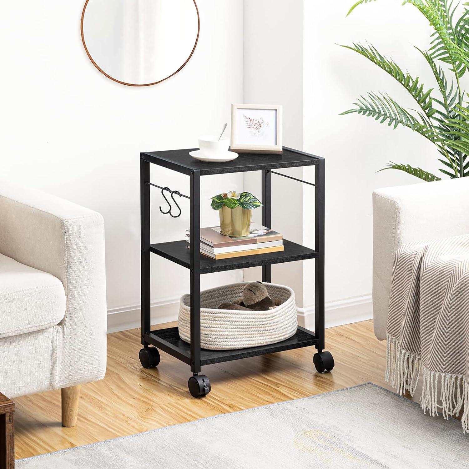 Adjustable Black Metal 3-Tier Printer Stand with Wheels