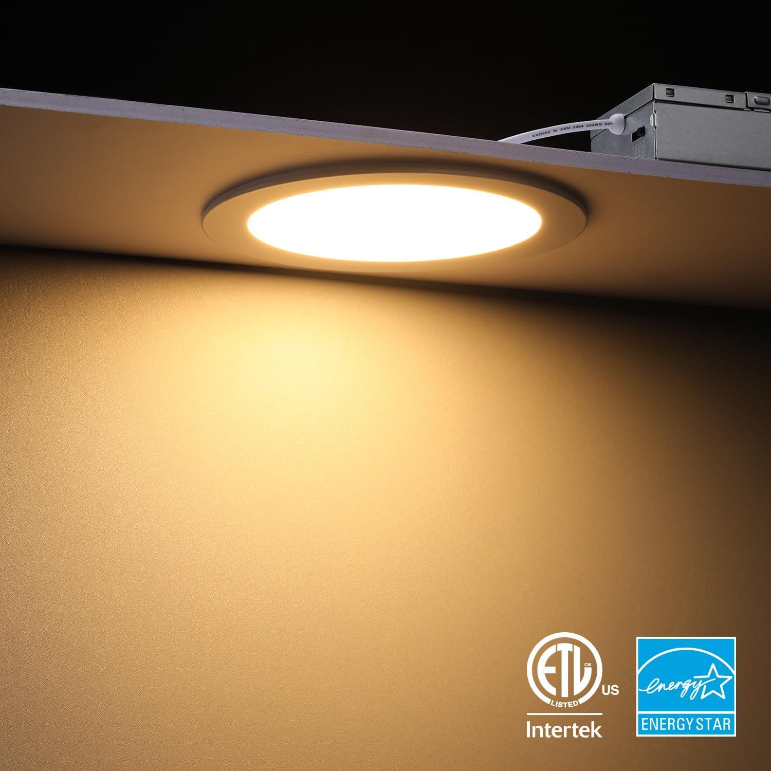 TORCHSTAR 5CCT 6 Inch Slim LED Recessed Lighting with Junction Box, CRI90 Dimmable 12W Ultra-Thin LED Recessed Light, 2700K-5000K Selectable, 1000LM Downlight, ETL & Energy Star, Pack of 6