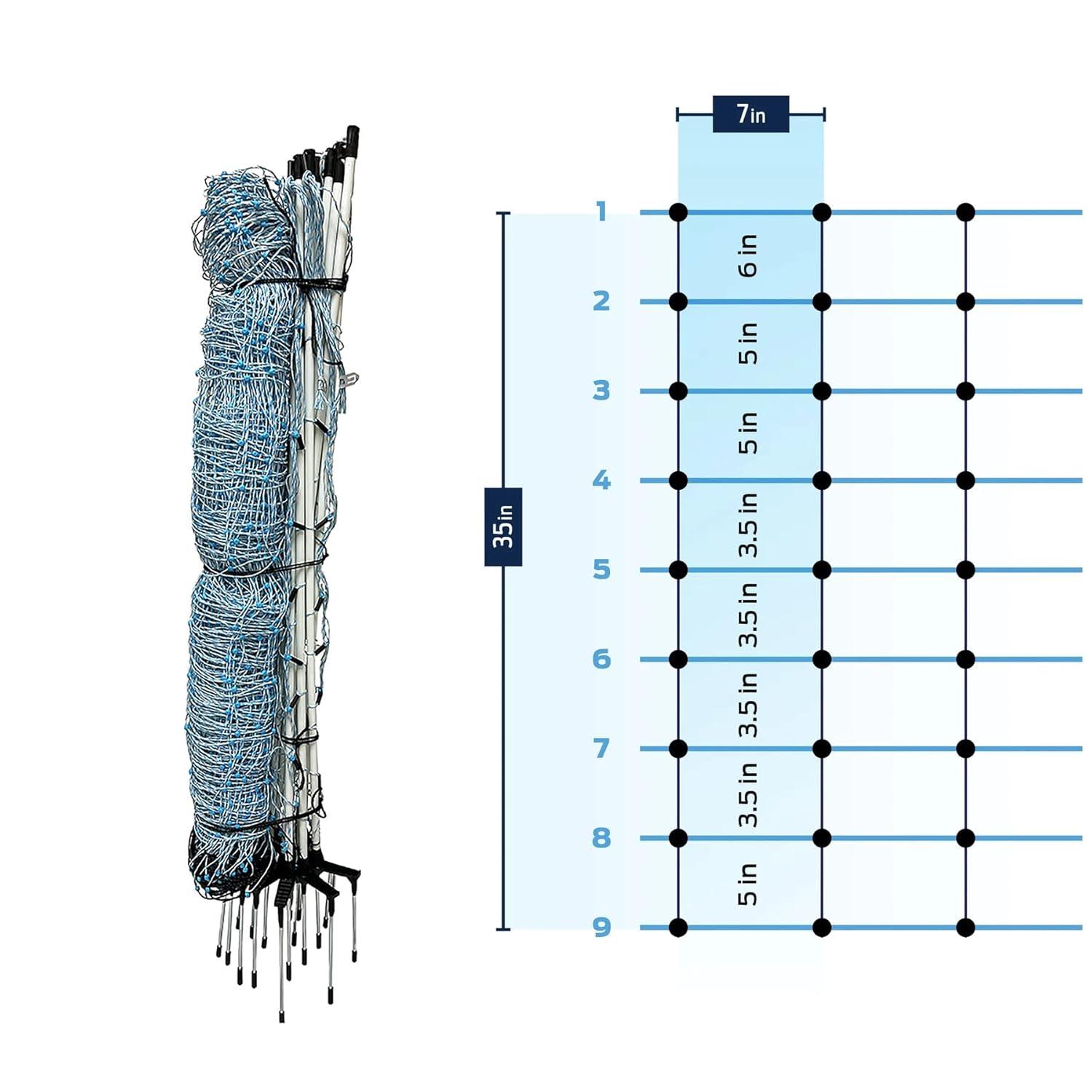 Starkline 35" x 164' Blue Electric Fence Netting with Stainless Steel Conductors