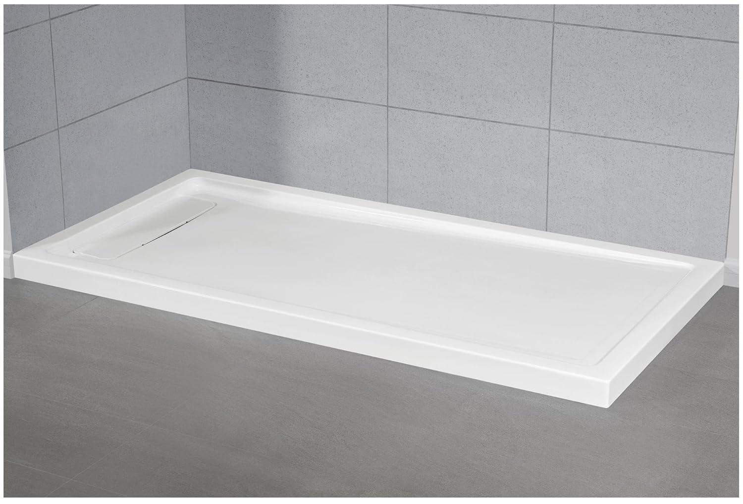 OVE Decors 72" x 36" Rectangle Shower Base Pan, White Acrylic, Hidden Side Drain, Reversible Design