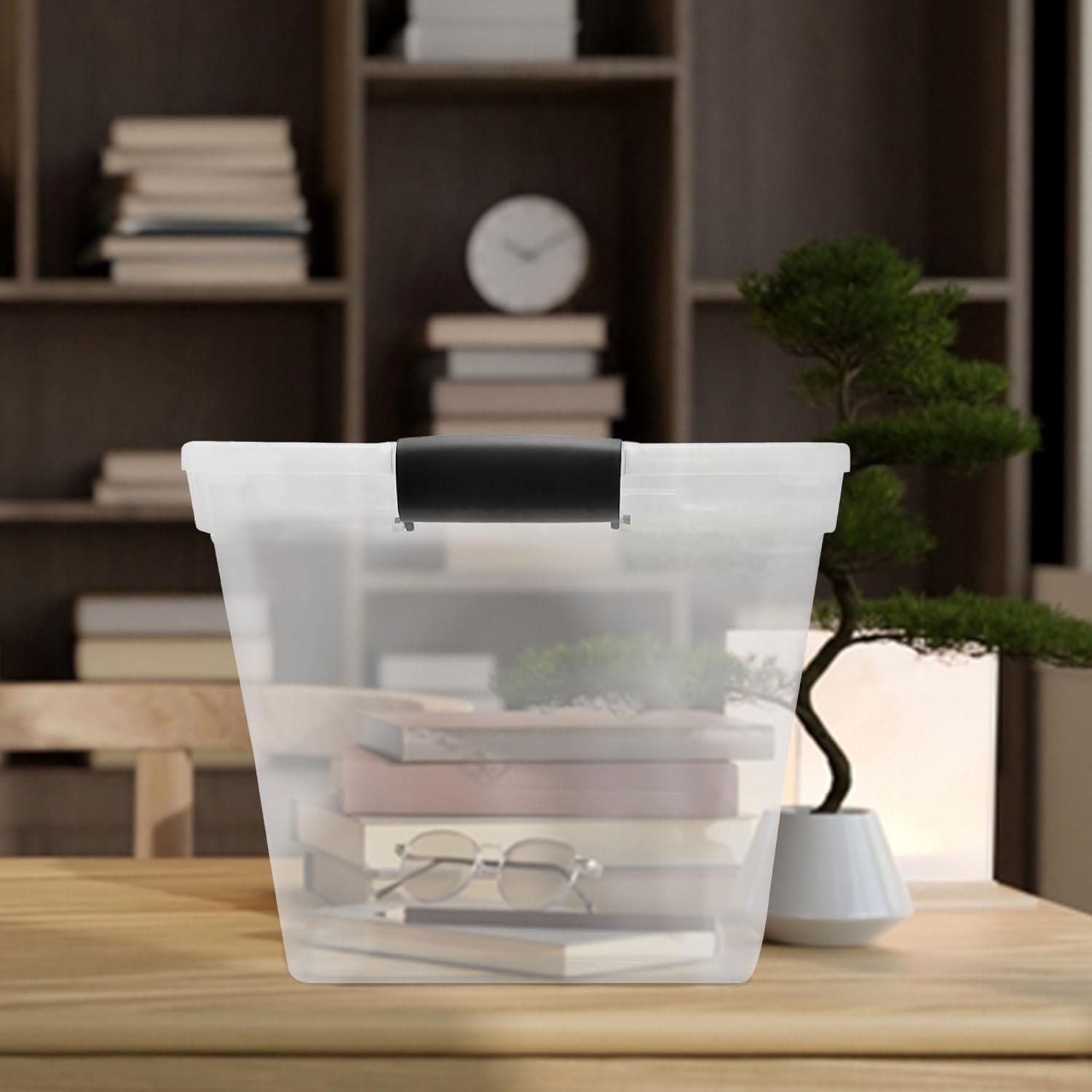 Homz 31 Quart Secured Seal Latch Extra Large Single Clear Stackable Storage Container Tote with Grey Handles for Home, Garage, or Basement, 4 Count