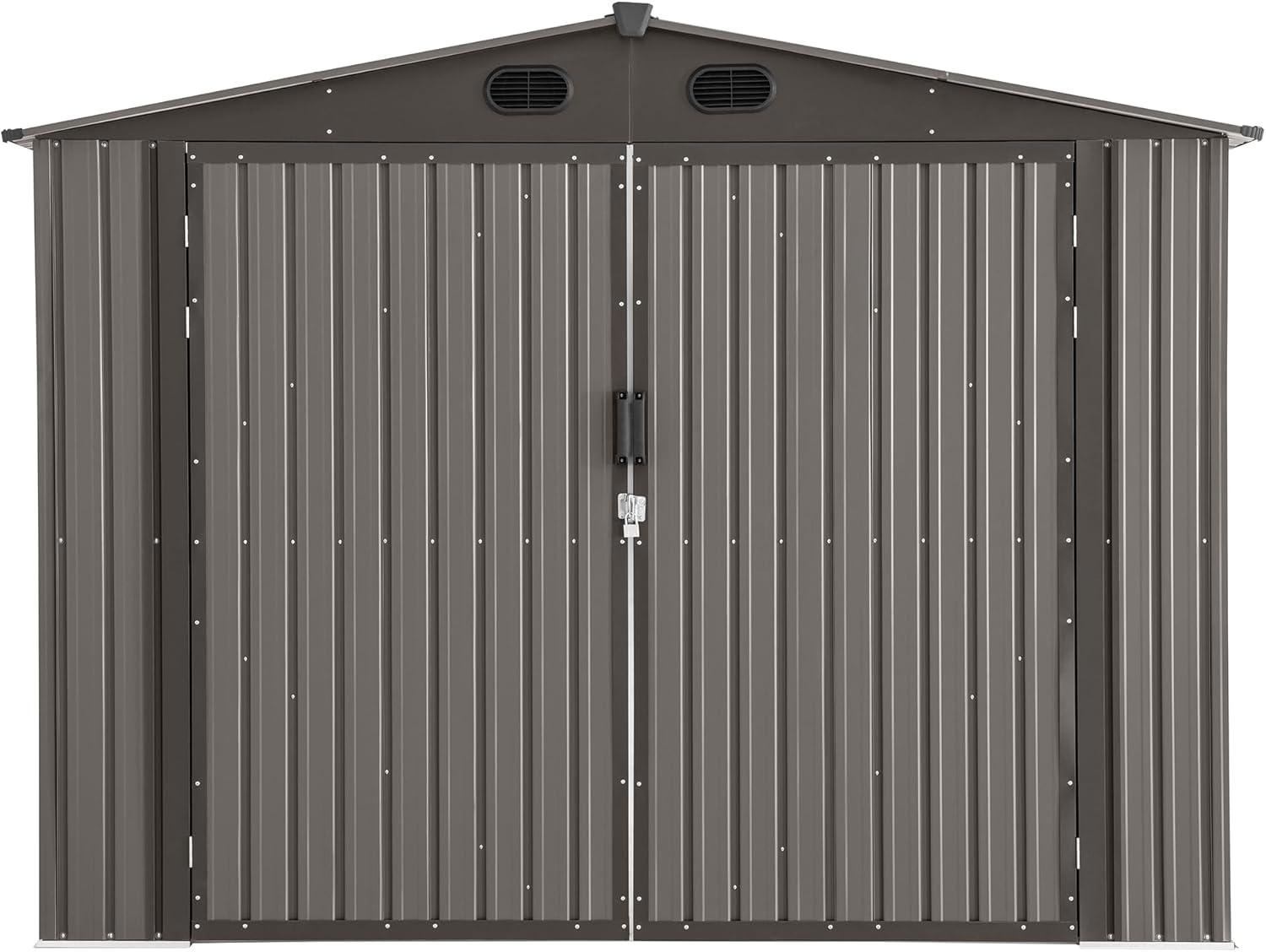 Sunjoy Outdoor Storage Shed 10 x 20 ft. Carport, Patio Metal Utility Large Storage Shed Garage with 2 Doors and 4 Vents, for Car, Truck, Bike, Garbage Can, Tool, Lawnmower, Tan