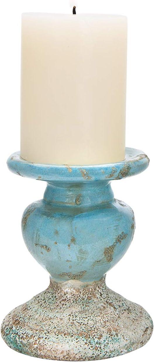 Creative Co-Op Small Distressed Blue Terracotta Pillar Candle Holder