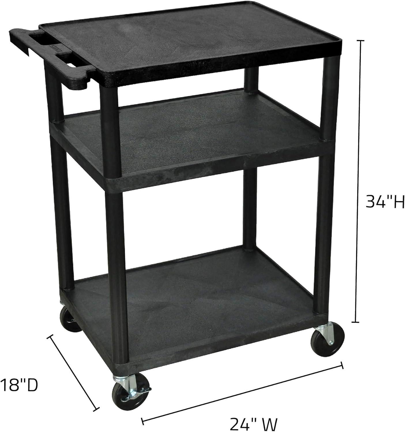 Luxor Modern Black Polyethylene 3-Shelf Presentation Cart with Wheels