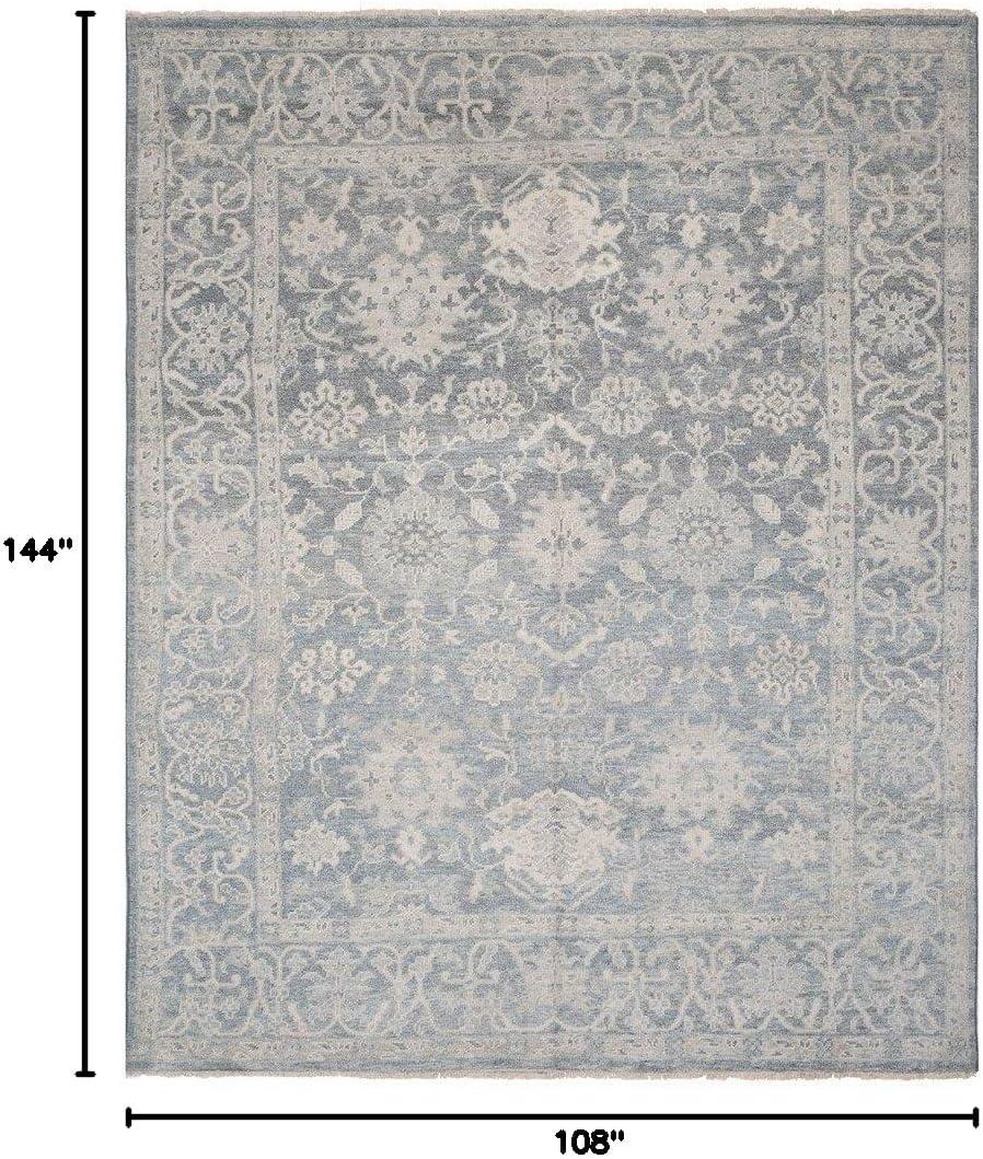 Handmade Blue Wool 9' x 12' Rectangular Area Rug