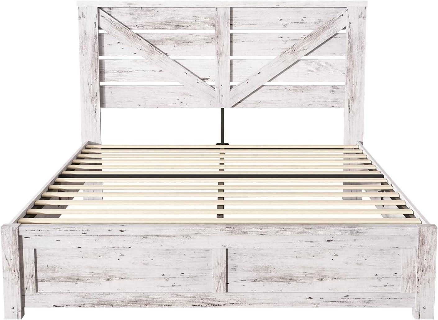 Farmhouse Bed Frame with 49.2" Barn Door Headboard