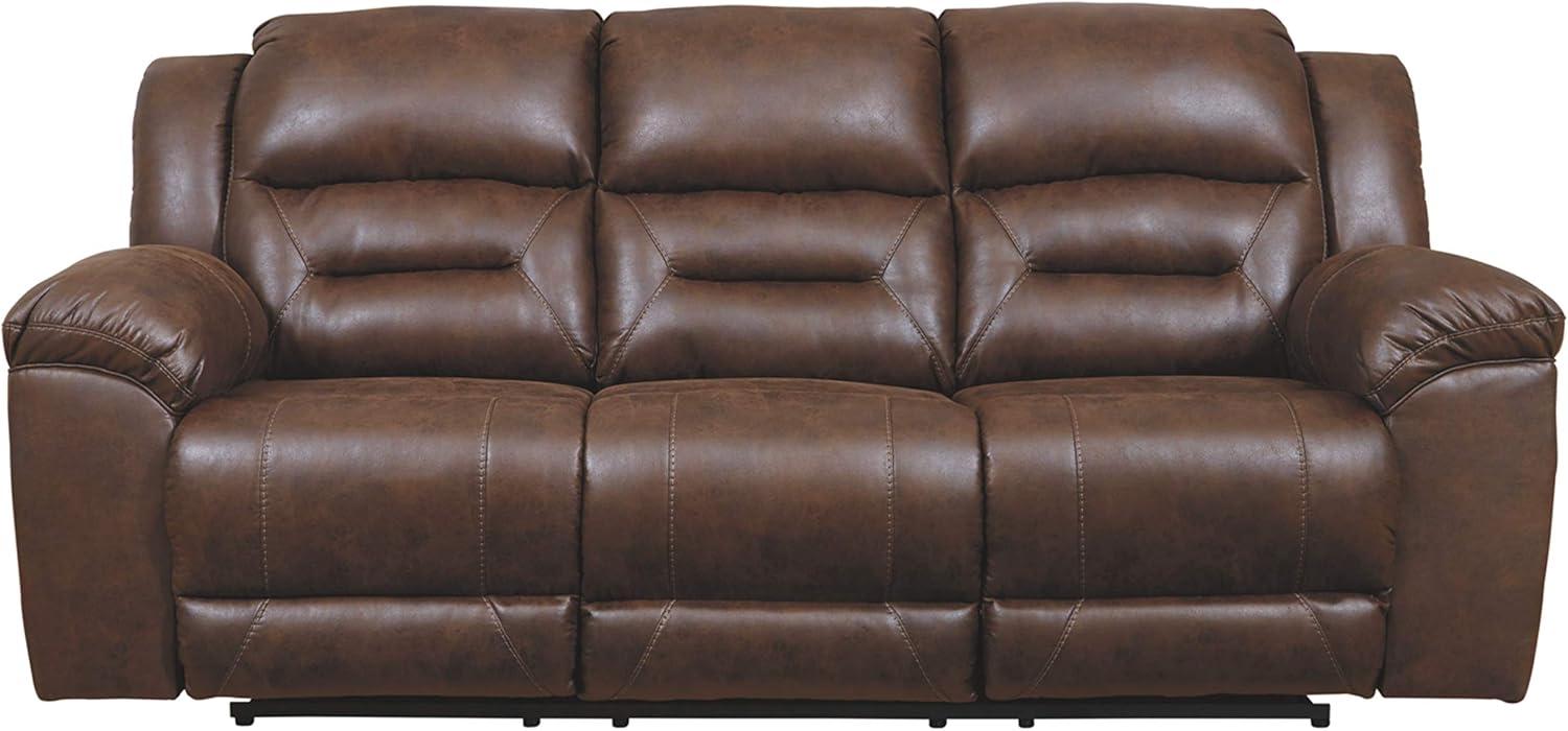 Stoneland Chocolate Faux Leather Power Reclining Sofa with Pillow-top Arm