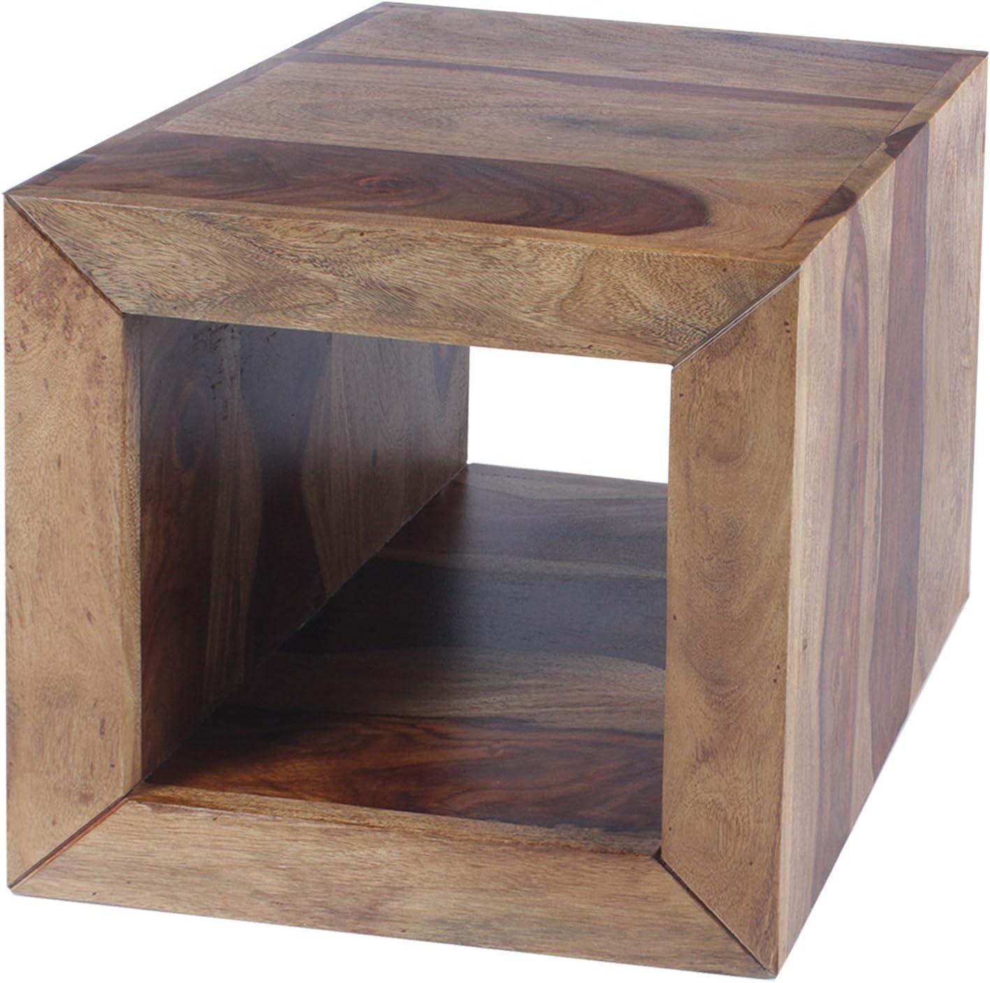 16" Brown Rosewood Cube Side Table with Cutout Bottom