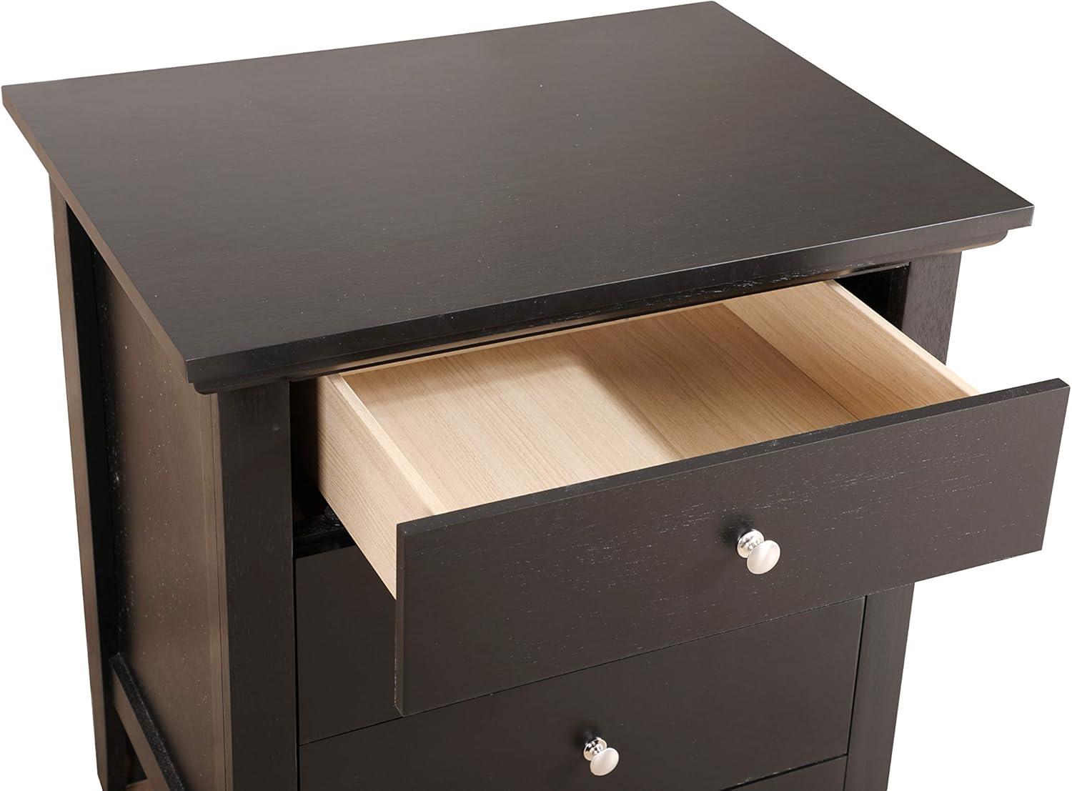 Transitional Nickel-Handled 3-Drawer Nightstand in Black