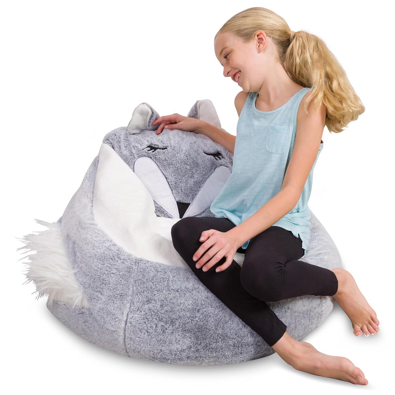 Posh Creations Animal Bean Bag Chair Structured Comfy, Cozy and Soft Filled Kid Bean Bag Lounger Seat for Gaming, Reading and Watching TV, for Children, Multiple Faux Fur Animal Chair Designs & Reviews | Wayfair