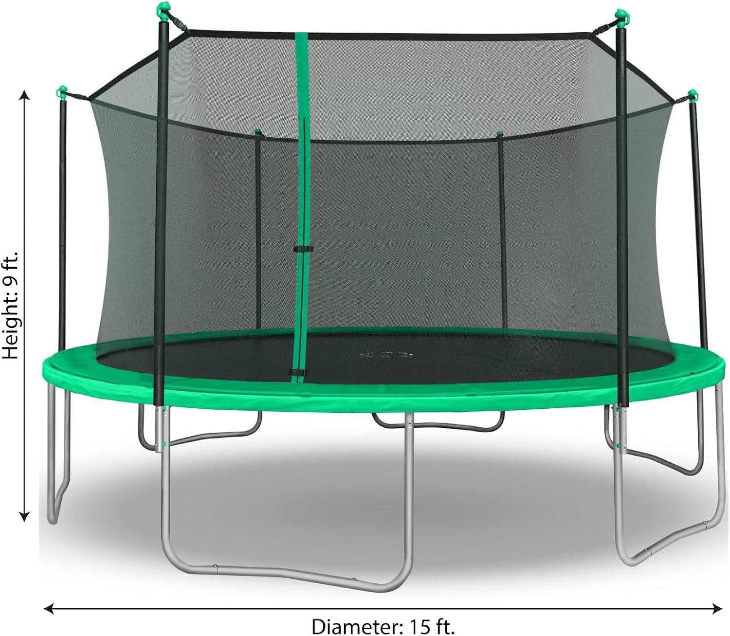 Sportspower 15-Foot Green Trampoline with Safety Enclosure