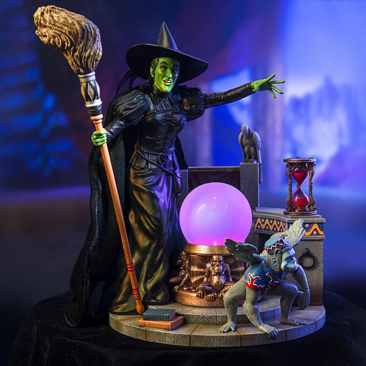 The Wizard of OZ Hand-Painted Wicked Witch of The WEST Sculpture with Poseable Fabric Cape, Hour Glass, Flying Monkey and Color-Changing Crystal Ball