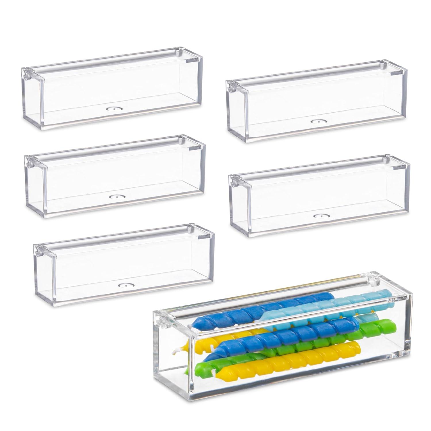 Hammont Clear Acrylic Box with Hinged Lid – Small Plastic Organizer for Office, Desk, Makeup, Crafts, Cotton Balls, Jewelry & More | 5"x1"x1.5" (6 Pack)