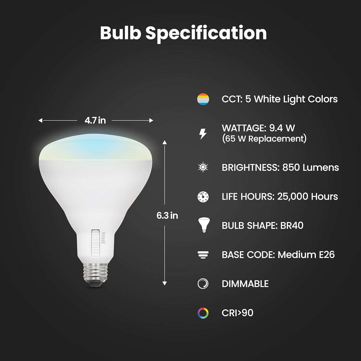 Feit LED BR40 E26 (Medium) LED Floodlight Bulb Tunable White/Color Changing 65 Watt Equivalence 2 pk