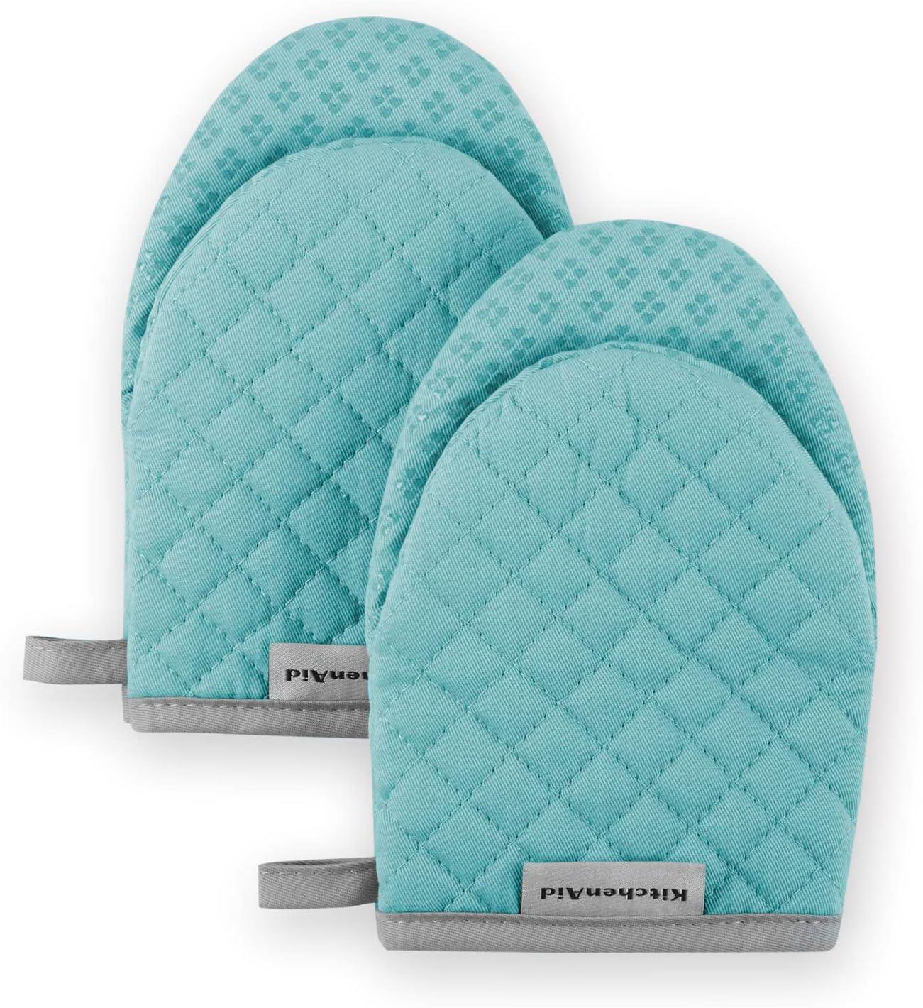 KitchenAid 2pk Cotton Asteroid Mini Oven Mitts, Light Teal: Hot Pads & Kitchen Textiles, Machine Washable, 8"x5.5"