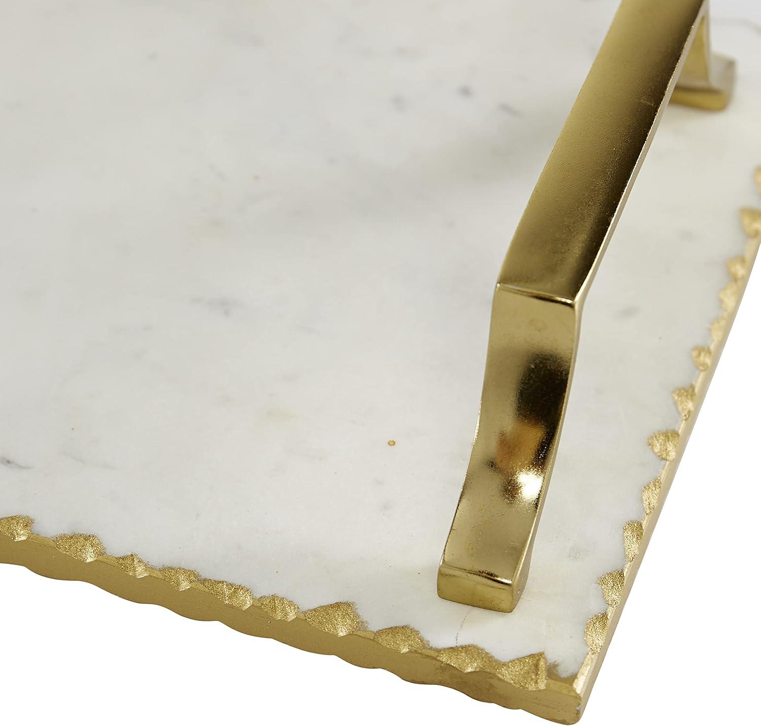 Set of 2 Rectangular Marble Tray with Metal Handles Gold - Olivia & May: Ceramic, Luxury Glam Decor