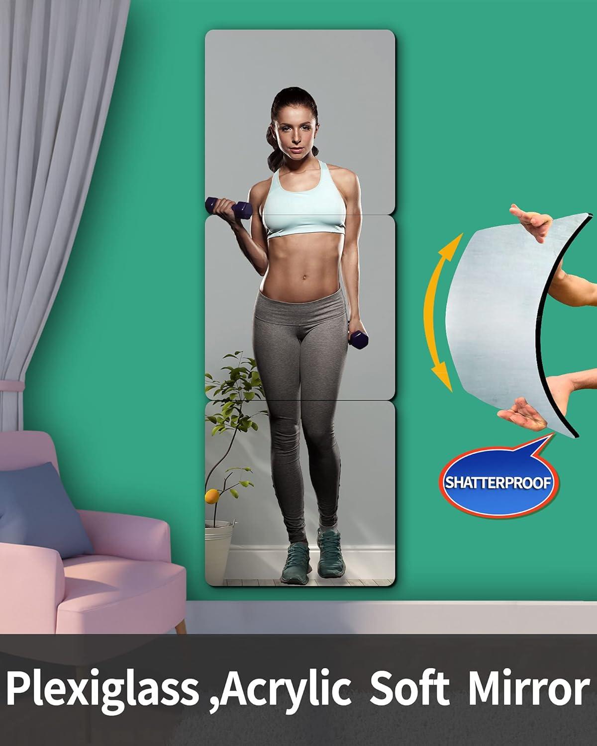 N\C Plexiglass Acrylic Soft Mirror Non-Glass shatterproof Mirror Full Length Mirror Wall Mirror Frameless Home Fitness Mirror 4 Pcs 12"x12" cyhqo