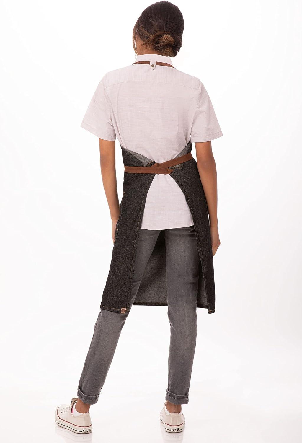 Black Denim Bib Apron with Brown Ties and Pockets