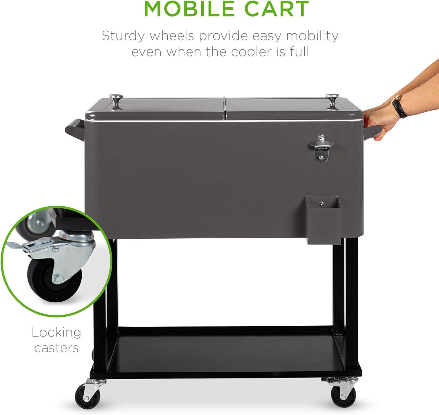 Best Choice Products 80qt Steel Rolling Cooler Cart w/ Bottle Opener, Catch Tray, Drain Plug, Locking Wheels