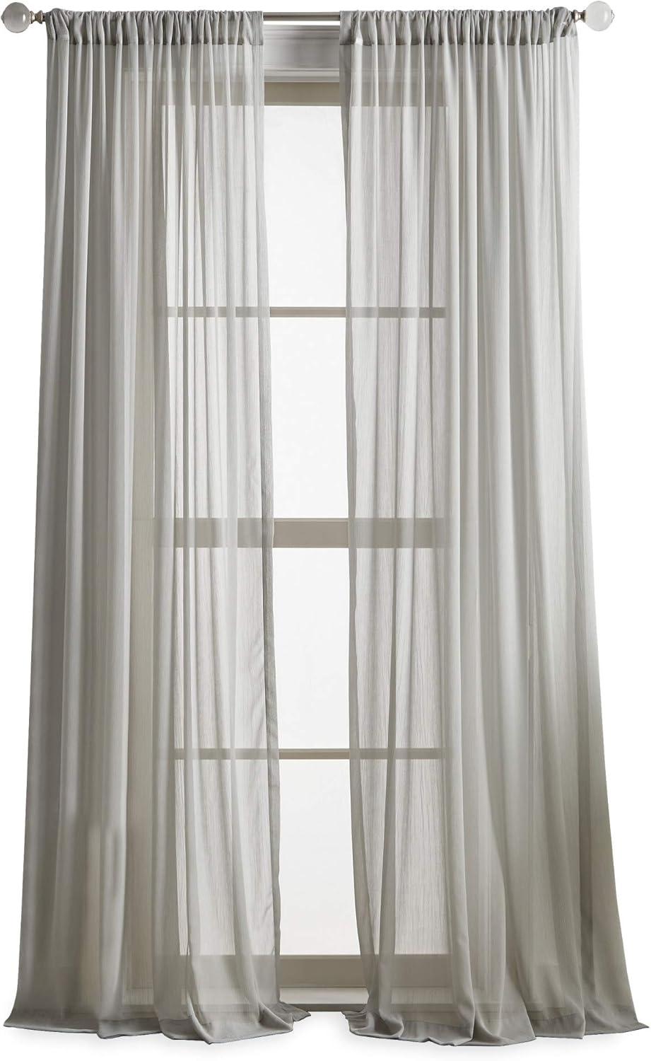 Martha Stewart Glacier Sheer Polyester Poletop Curtain Panel Pair, Silver, 50"x84", Adult