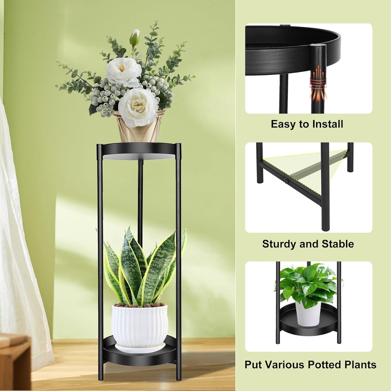 Black 2-Tier 24" Tall Iron Plant Stand