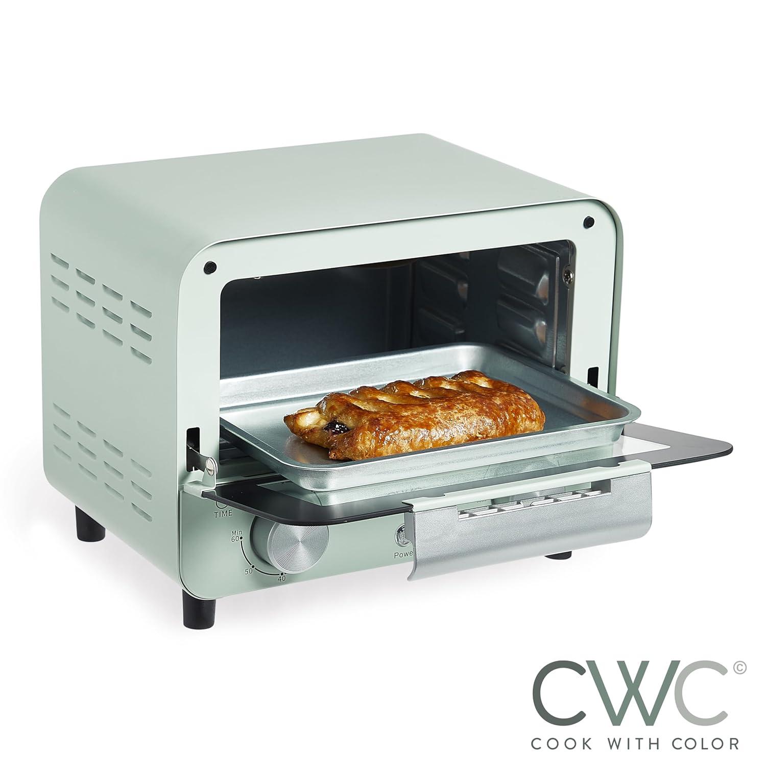 COOK WITH COLOR Small Toaster Oven 600-Watt Countertop Oven Cooker Kitchen Appliance, Sage