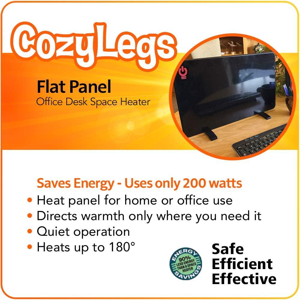 Cozy Legs Flat Panel Heater: Under Desk Radiant Heater, Electric Wall Mounted, Built-In Thermostat, 200W, Black