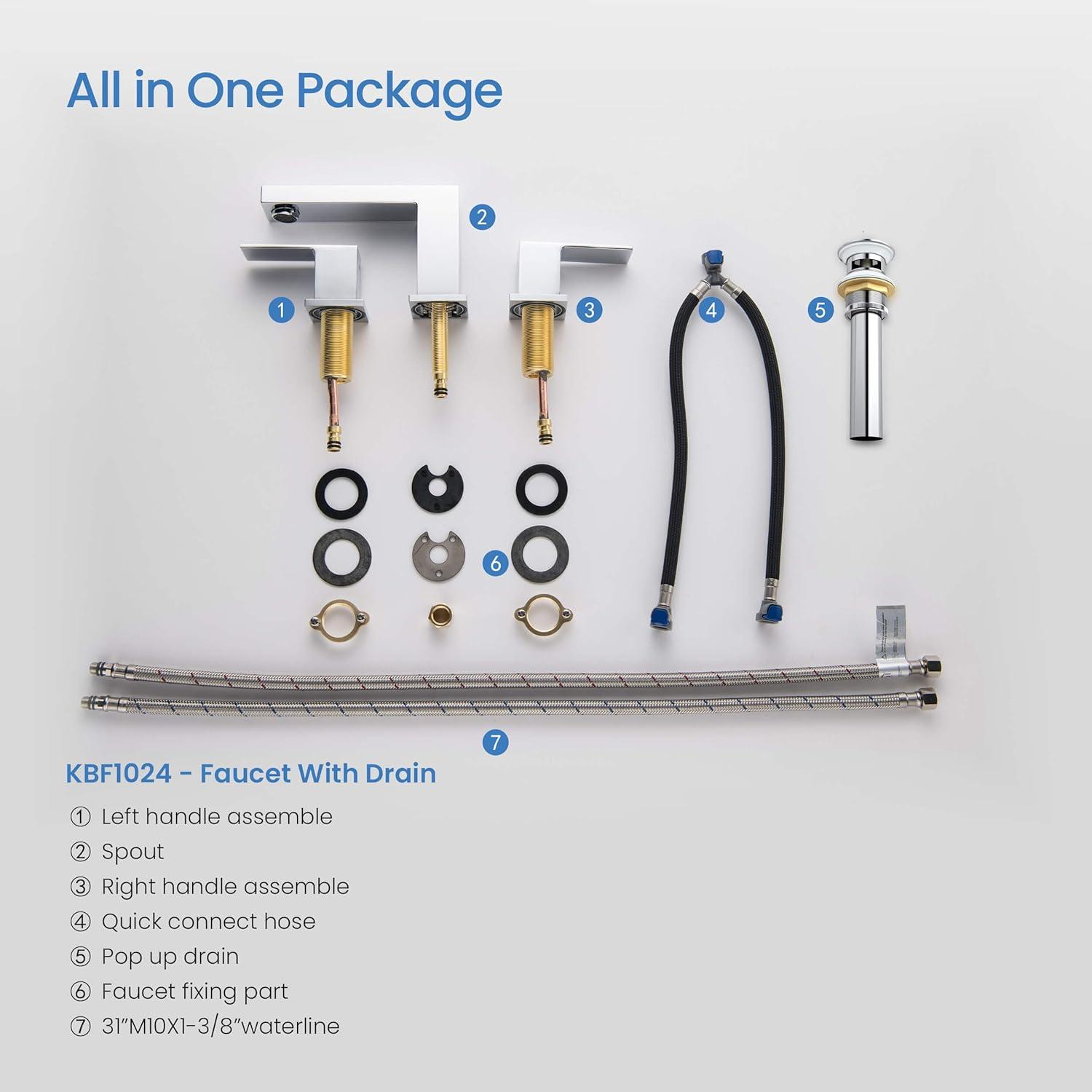 Cube Widespread Faucet 2-handle Bathroom Faucet with Drain Assembly