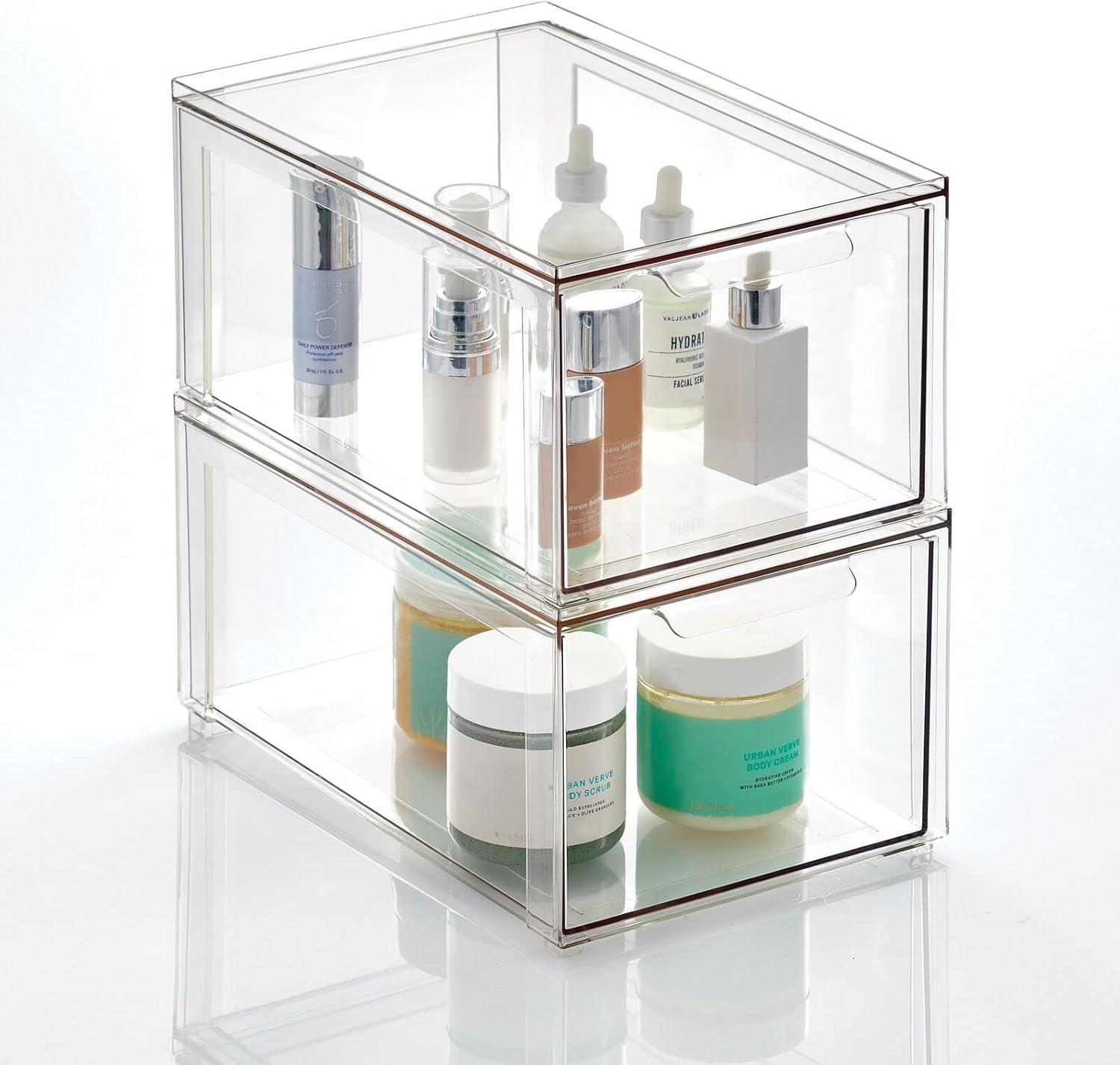 mDesign Plastic Stackable Bathroom Storage Organizer with Drawer