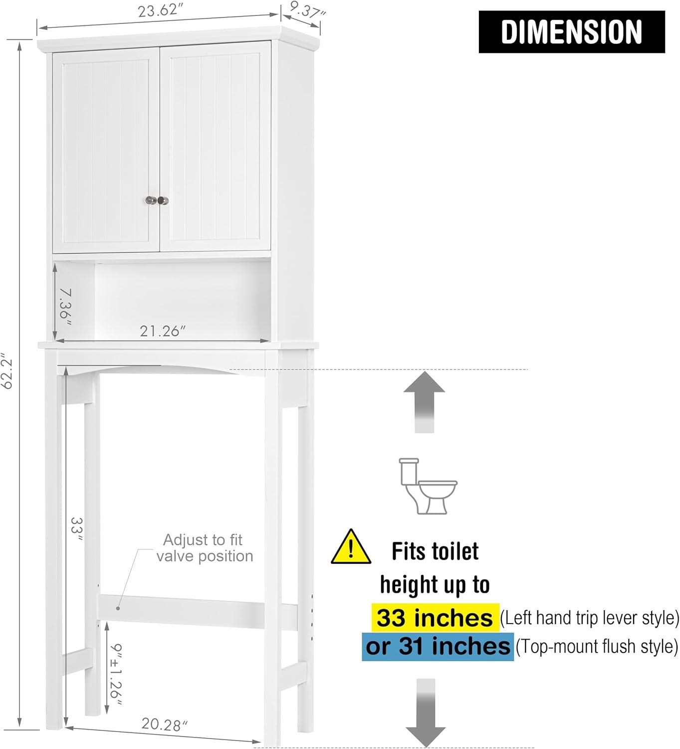 UTEX Bathroom Storage Over The Toilet, Bathroom Cabinet Organizer with Adjustable Shelves, Bathroom Space Saver for Bathroom, White