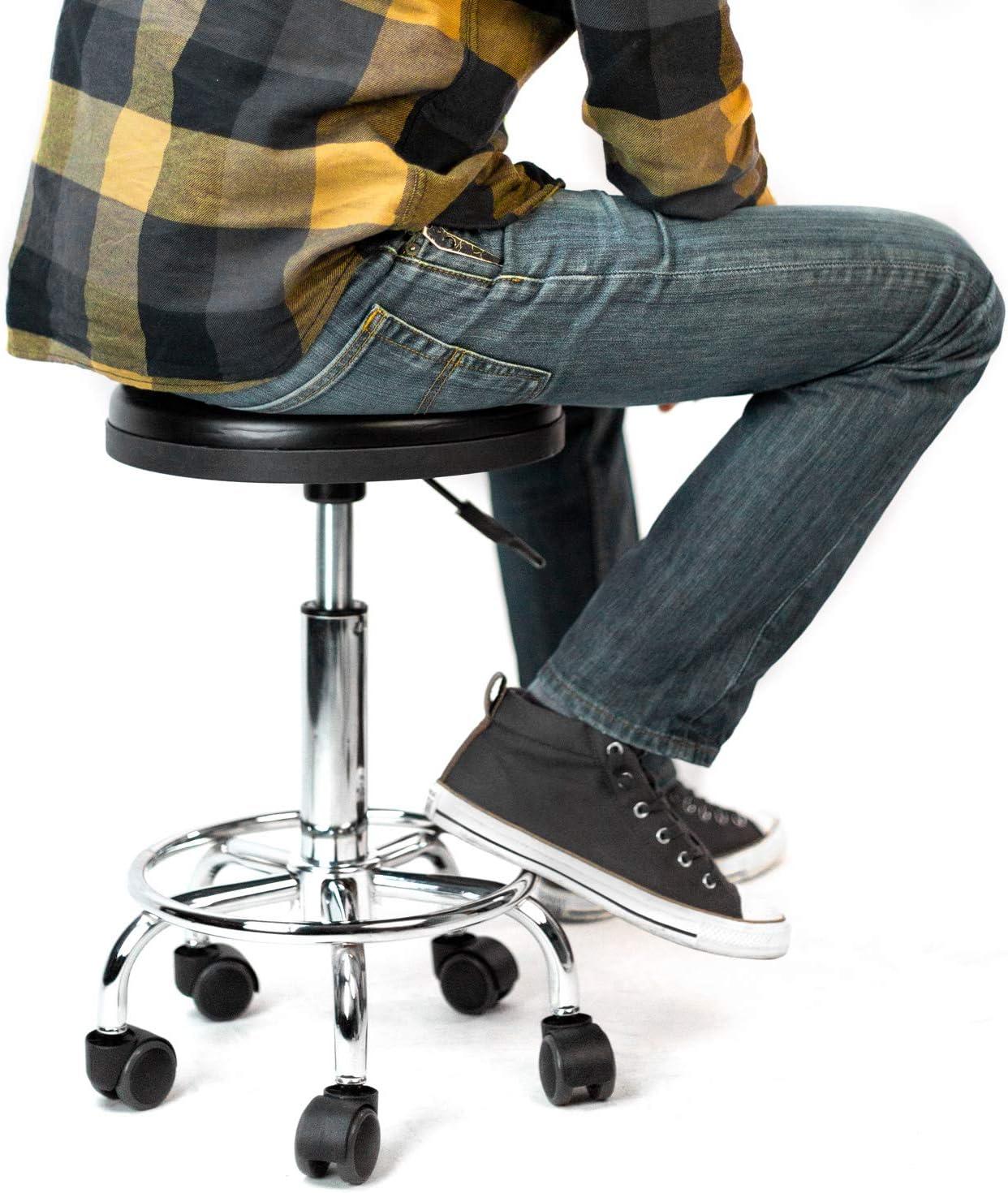 Mount-It! Adjustable Swivel Chair with Wheels and Leather Cushion