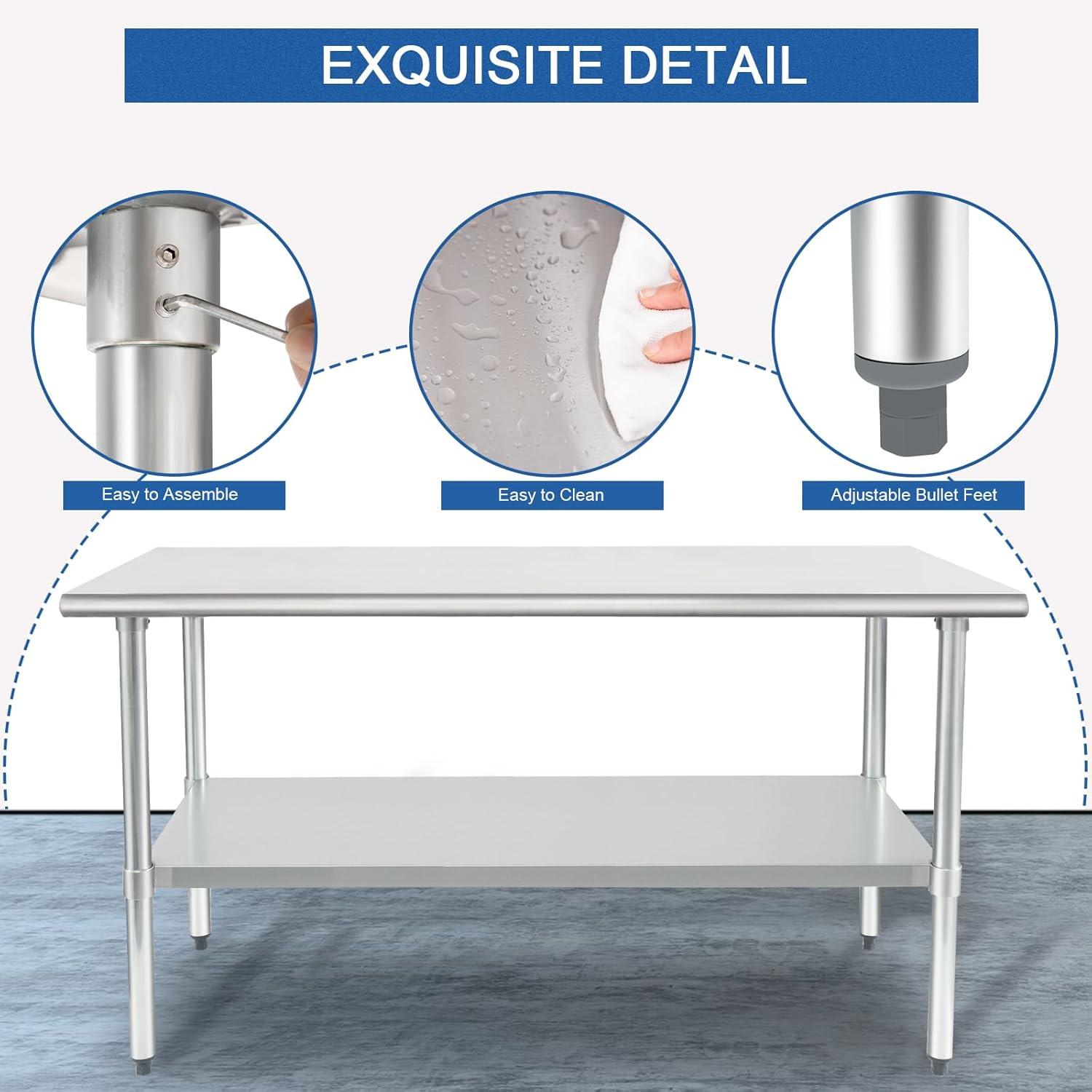 Stainless Steel Work Table with Undershelf. Metal Prep Table. NSF - Certified