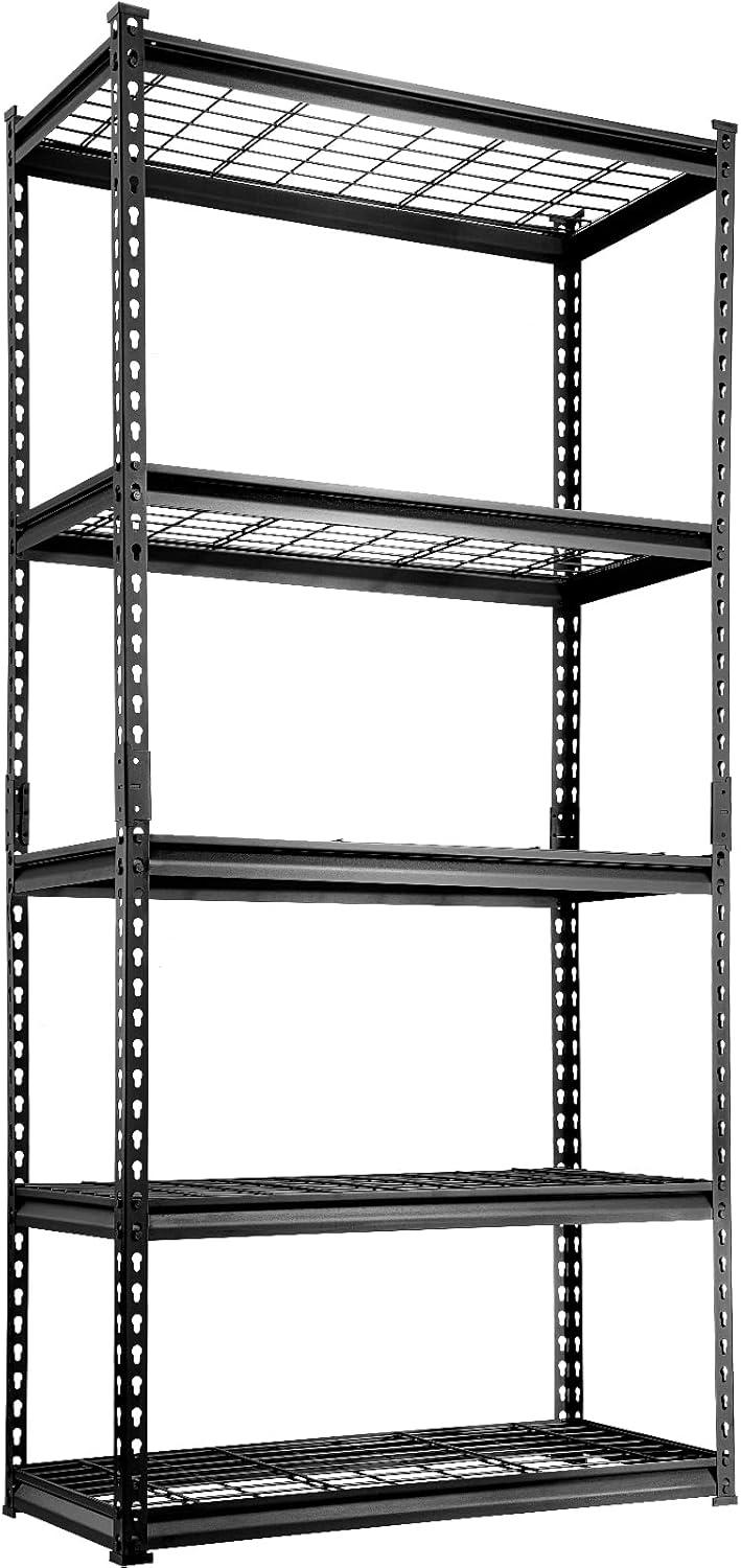 MOPHOTO 5-Tier Metal Storage Shelves - 36W x 16D x 72H Inches, Adjustable Garage Shelving, 1100 lb Total Capacity, 220 lb Per Shelf, Black