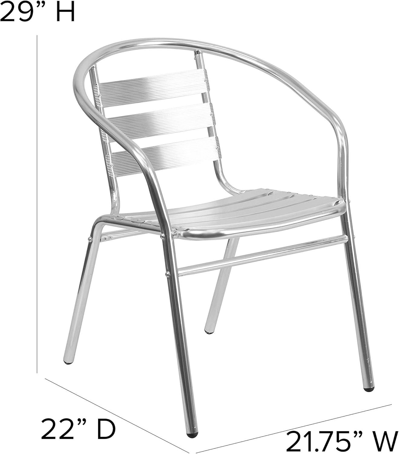 Silver Aluminum Indoor-Outdoor Stackable Dining Chair with Arms