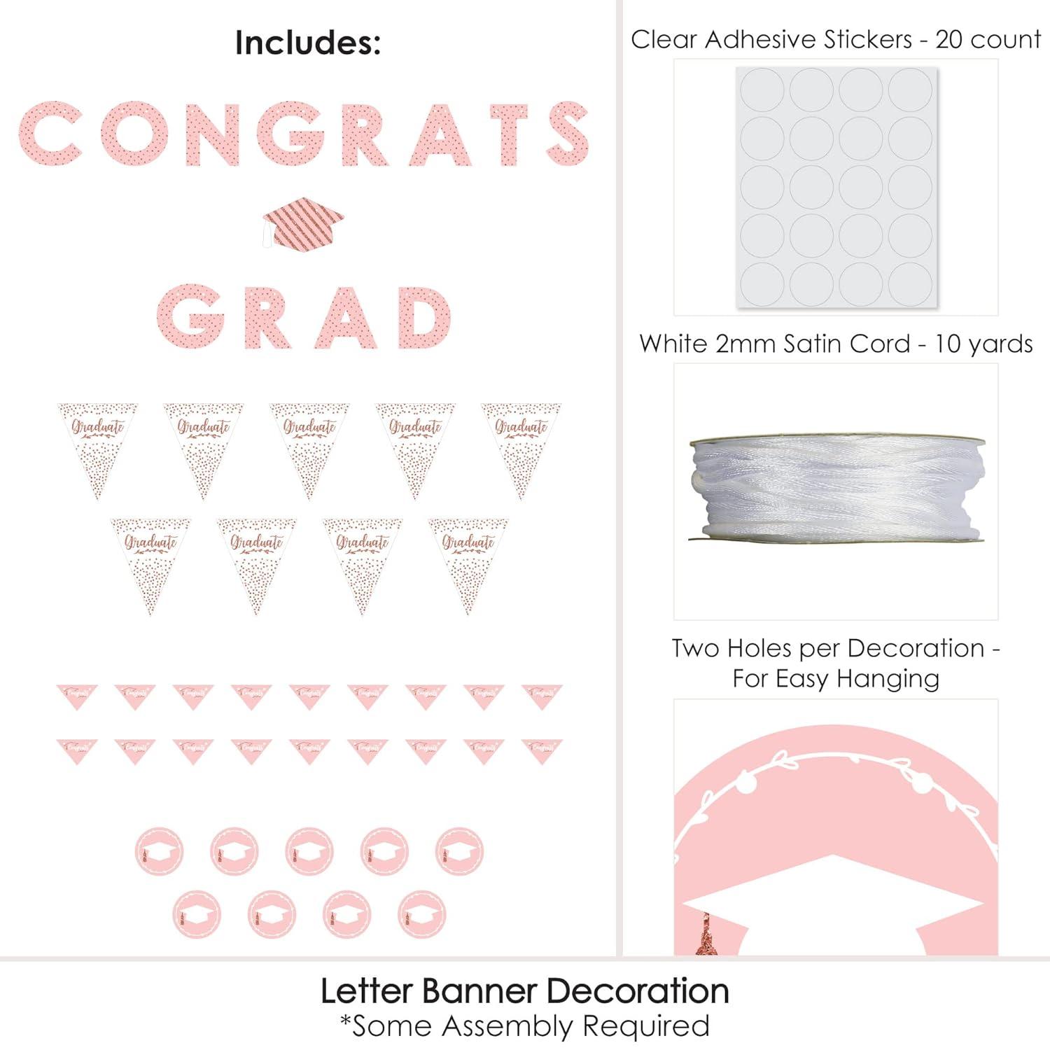 Big Dot of Happiness Rose Gold Grad - Graduation Party Letter Banner Decoration - 36 Banner Cutouts and Congrats Grad Banner Letters
