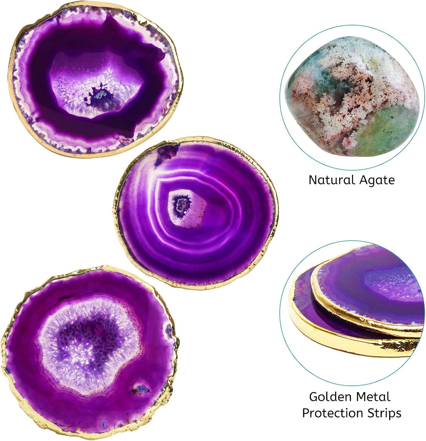 Purple Agate Coasters with Gold Edge, Set of 4