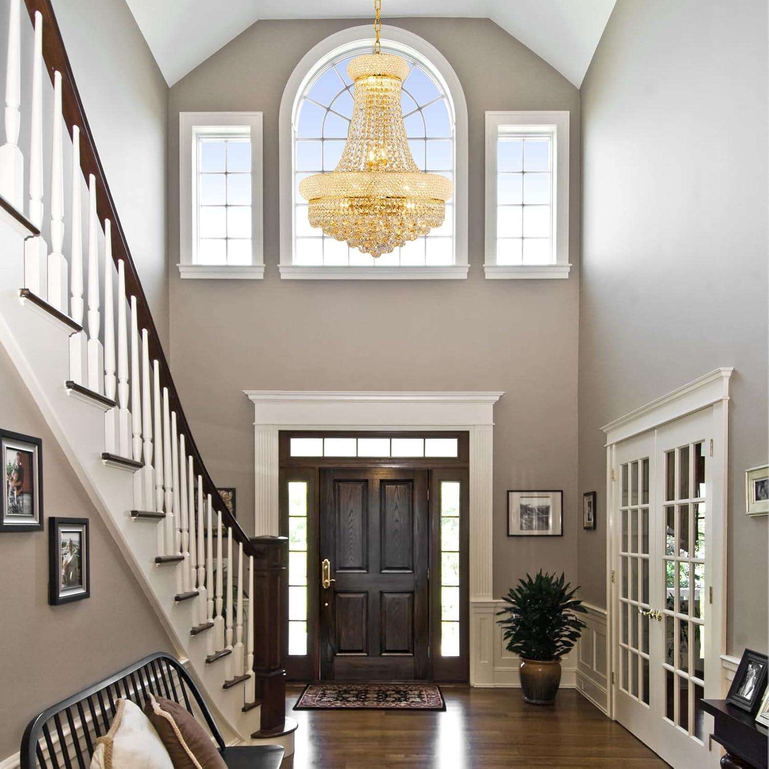 12 Lights Gold Finish Empire Crystal Chandelier Lighting for Dining Room Living Room Foyer Hallway Bedroom Entryway (Dia 22'')