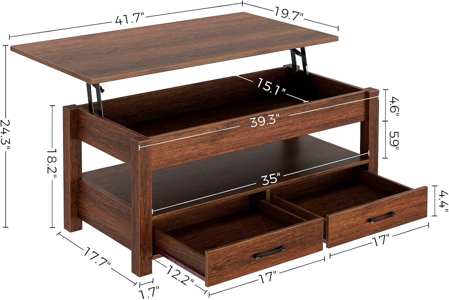 Espresso Lift-Top Rectangular Wood Coffee Table with Storage